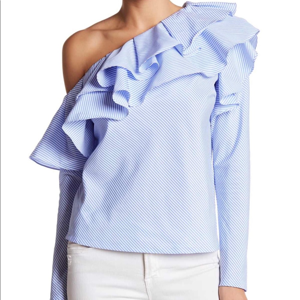 Brand Nee BLVD Stripped Ruffle Blouse